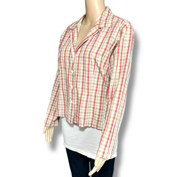 Vintage Dockers Womens Plaid Button Down Blouse Shirt Top Red Brown Medium - Picture 7 of 14